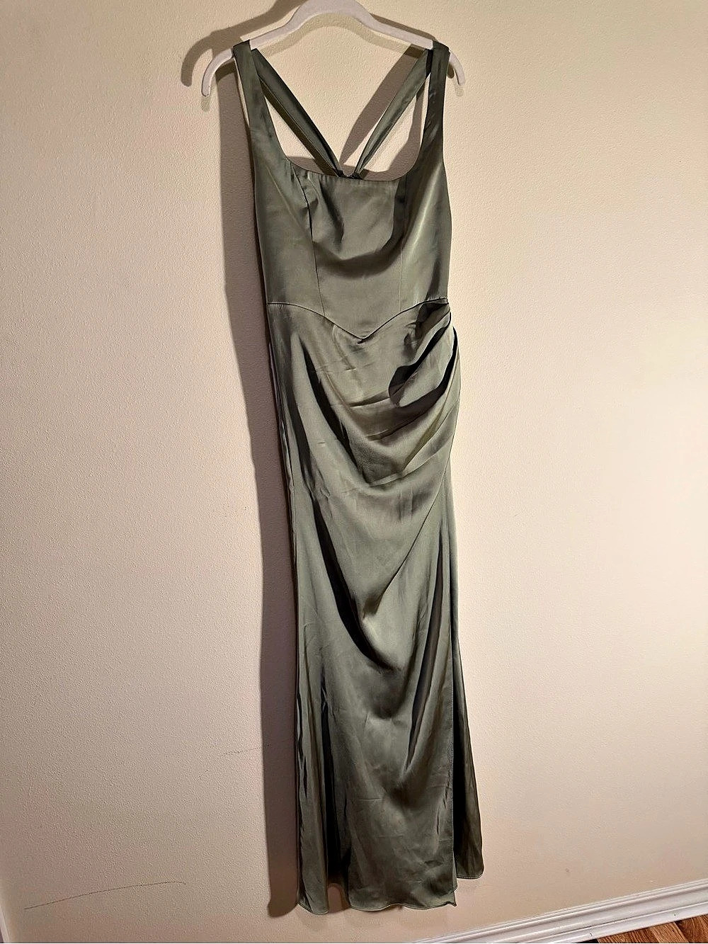 Azazie satin stretch pistachio maxi dress size A6